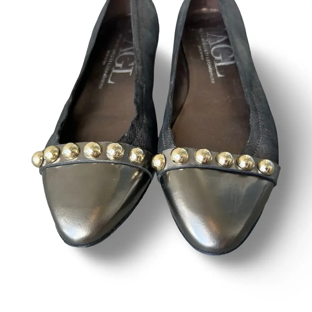 AGL Attilio Giusti Leombruni Leather Patent Cap Toe Chain Flats EU 39 US 8.5
